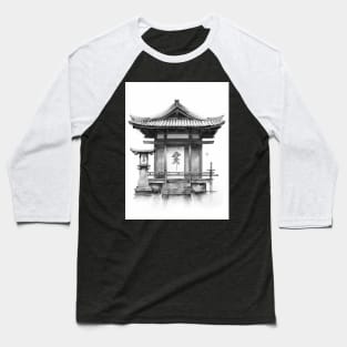 Black and White Shinto Shrine Painting Baseball T-Shirt